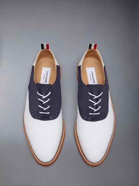 NUBUCK RUBBER SOLE SADDLE SHOE NAVY/WHITE
