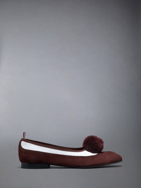 CALF SUEDE POM POM OPERA SPECTATOR BALLERINA DK BROWN /WHITE