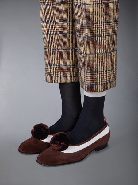 CALF SUEDE POM POM OPERA SPECTATOR BALLERINA DK BROWN /WHITE