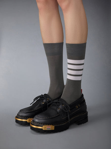 DISTRESSED CALF HIKING LEATHER SOLE BOAT SHOE BLACK