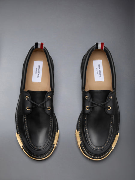 DISTRESSED CALF HIKING LEATHER SOLE BOAT SHOE BLACK