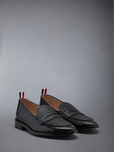VITELLO CALF LEATHER SOLE VARSITY PENNY LOAFER BLACK