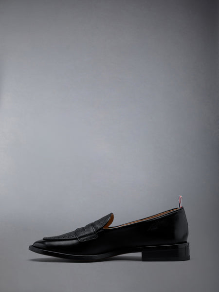 VITELLO CALF LEATHER SOLE VARSITY PENNY LOAFER BLACK