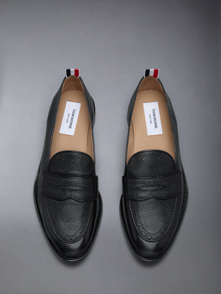 VITELLO CALF LEATHER SOLE VARSITY PENNY LOAFER BLACK