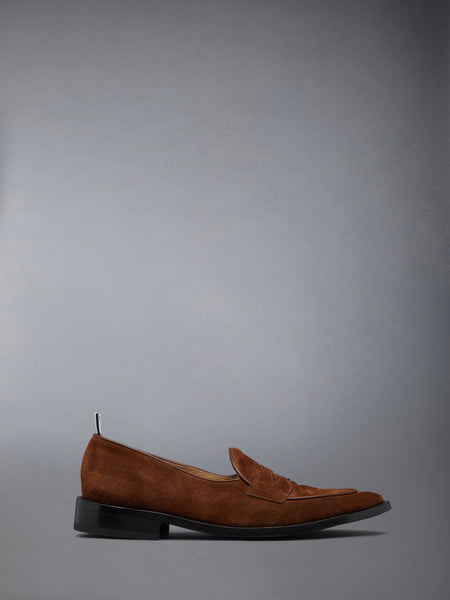 SUEDE VARSITY PENNY LOAFER DARK BROWN