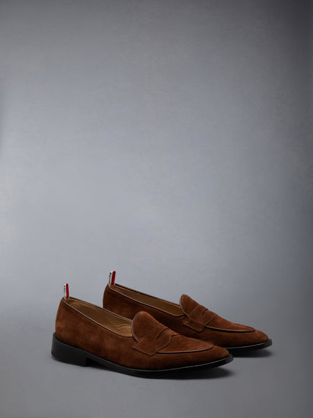 SUEDE VARSITY PENNY LOAFER DARK BROWN