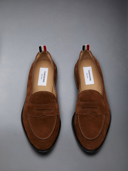 SUEDE VARSITY PENNY LOAFER DARK BROWN