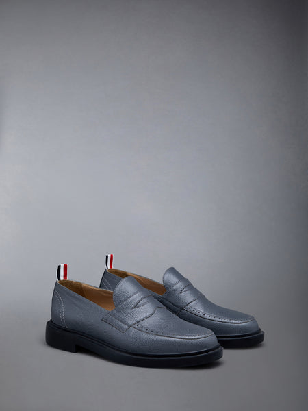 Pebble Grain Leather Rubber Sole Penny Loafer DARK GREY