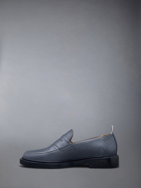 Pebble Grain Leather Rubber Sole Penny Loafer DARK GREY