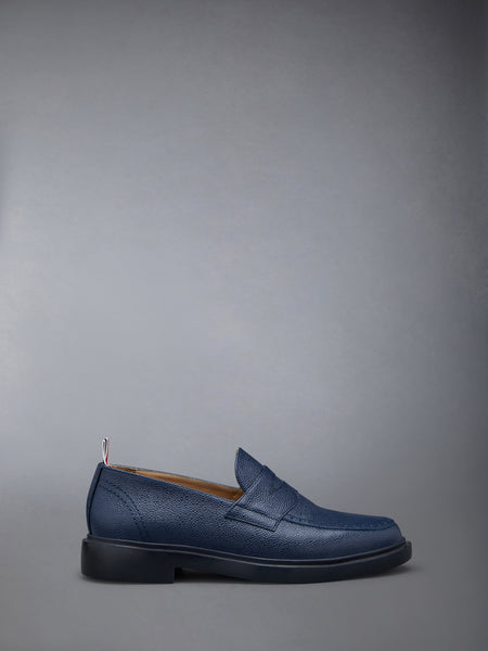 Pebble Grain Leather Rubber Sole Penny Loafer NAVY