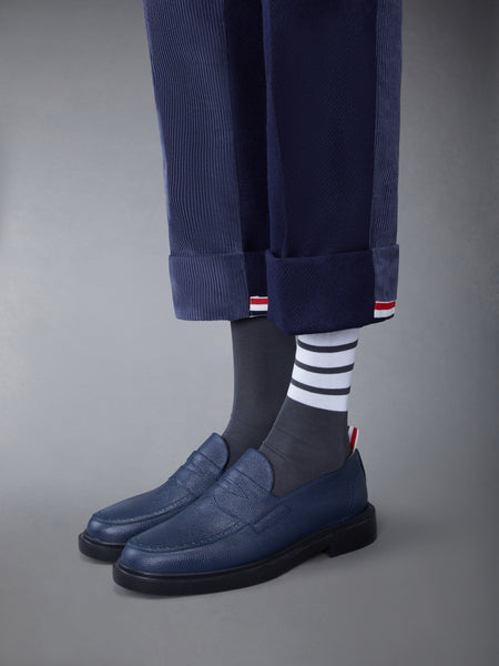 Pebble Grain Leather Rubber Sole Penny Loafer NAVY