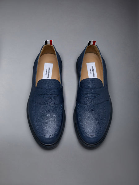 Pebble Grain Leather Rubber Sole Penny Loafer NAVY