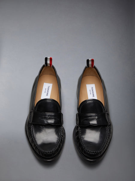 SOFT SPAZZOLATO LEATHER SOLE PLEATED VARSITY LOAFER BLACK