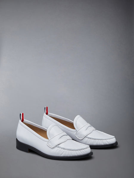 SOFT SPAZZOLATO LEATHER SOLE PLEATED VARSITY LOAFER WHITE