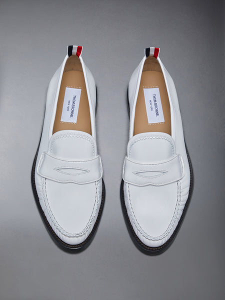 SOFT SPAZZOLATO LEATHER SOLE PLEATED VARSITY LOAFER WHITE