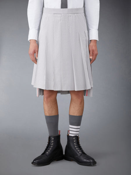 SEERSUCKER BACKSTRAP PLEATED SKIRT MED GREY