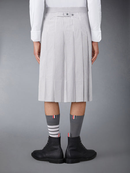SEERSUCKER BACKSTRAP PLEATED SKIRT MED GREY