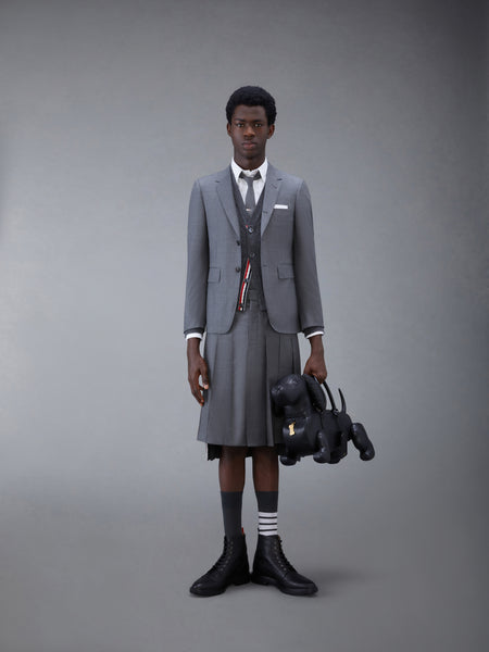 SUPER 120’S TWILL BACKSTRAP PLEATED SKIRT MED GREY