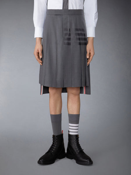 PLAIN WEAVE 4-BAR BACKSTRAP PLEATED SKIRT DARK GREY