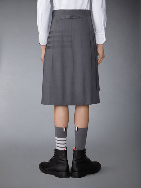 PLAIN WEAVE 4-BAR BACKSTRAP PLEATED SKIRT DARK GREY