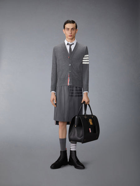 PLAIN WEAVE 4-BAR BACKSTRAP PLEATED SKIRT DARK GREY