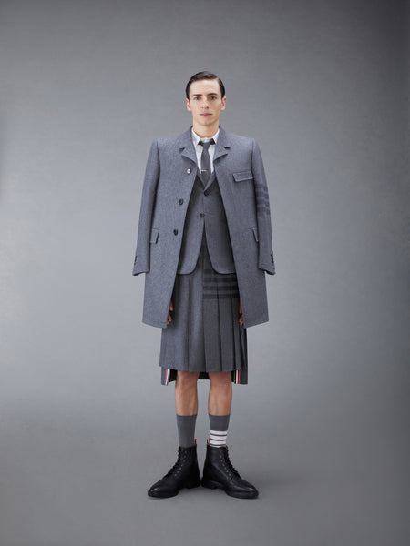 FLANNEL 4-BAR BACKSTRAP PLEATED SKIRT MED GREY