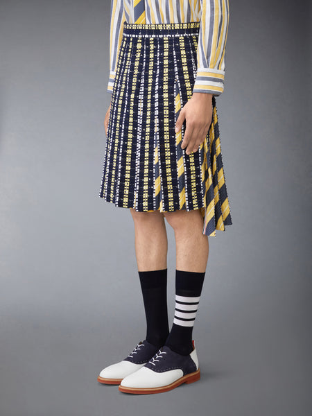 REPP STRIPE GROSGRAIN TWEED PLEATED SKIRT PALE YELLOW