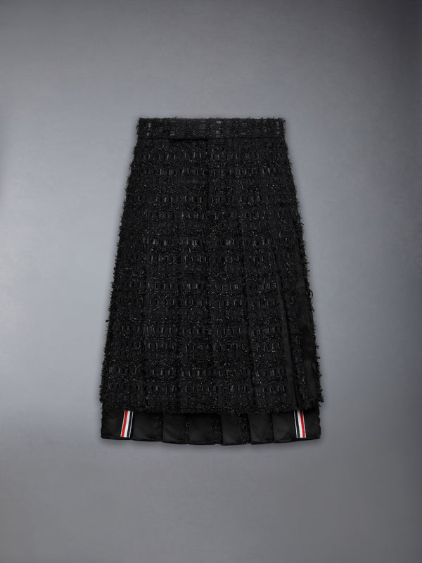 SATIN RIBBON TWEED FRAYED PLEATED SKIRT - featured image