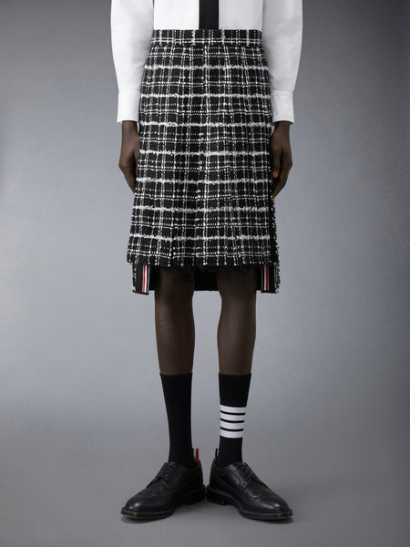 RIBBON TWEED PLEATED SKIRT WITH FRAY EDGE BLACK
