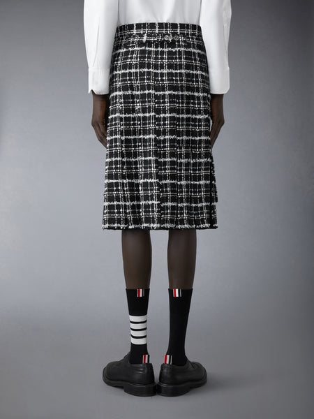 RIBBON TWEED PLEATED SKIRT WITH FRAY EDGE BLACK