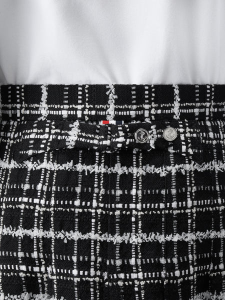 RIBBON TWEED PLEATED SKIRT WITH FRAY EDGE BLACK