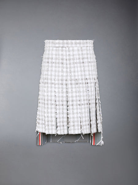 GINGHAM TWEED LOW RISE PLEATED SKIRT MED GREY