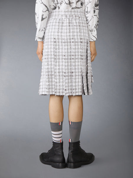 GINGHAM TWEED LOW RISE PLEATED SKIRT MED GREY