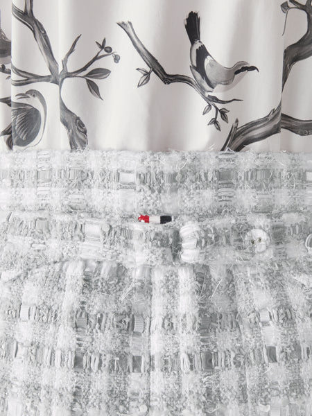 GINGHAM TWEED LOW RISE PLEATED SKIRT MED GREY