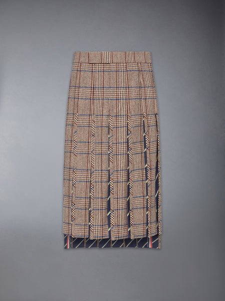 HUNTING TWEED LOW RISE PLEATED SKIRT DARK BROWN