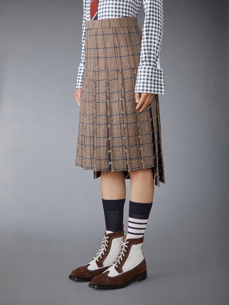 HUNTING TWEED LOW RISE PLEATED SKIRT DARK BROWN