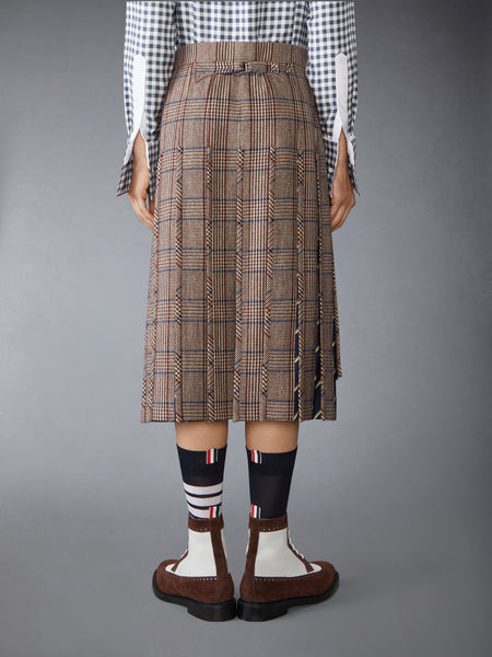 HUNTING TWEED LOW RISE PLEATED SKIRT DARK BROWN