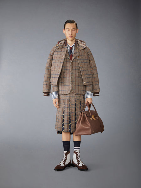 HUNTING TWEED LOW RISE PLEATED SKIRT DARK BROWN