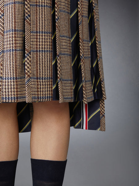 HUNTING TWEED LOW RISE PLEATED SKIRT DARK BROWN