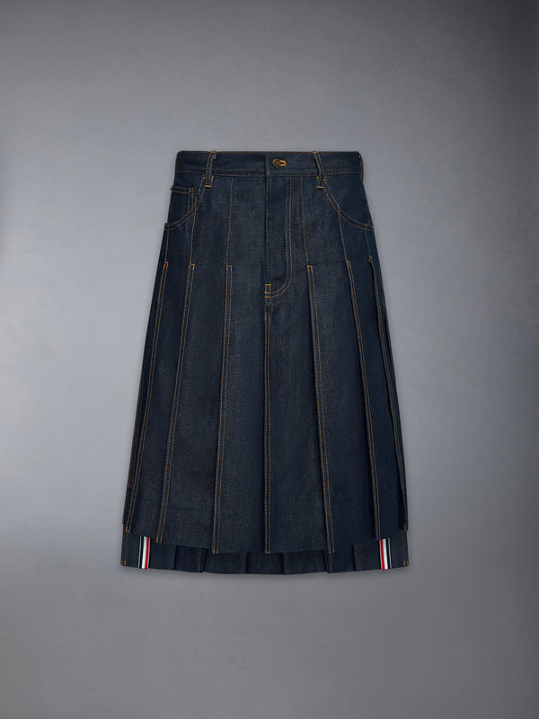 SELVEDGE DENIM BACKSTRAP PLEATED SKIRT - featured image
