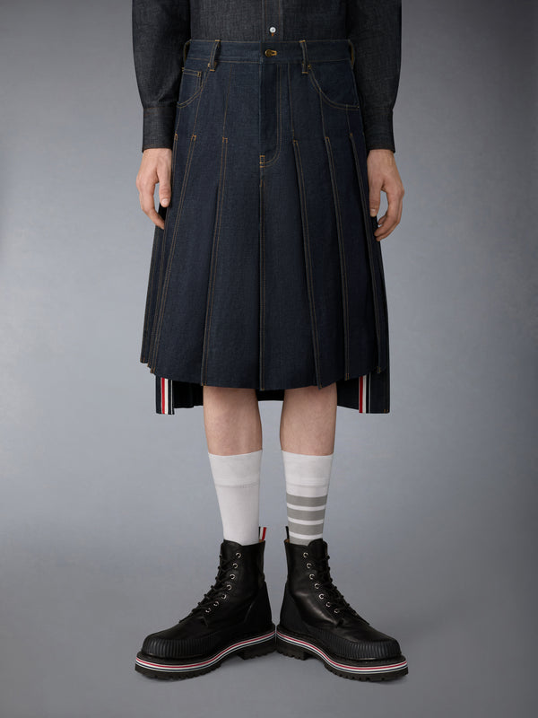 SELVEDGE DENIM BACKSTRAP PLEATED SKIRT - image 1