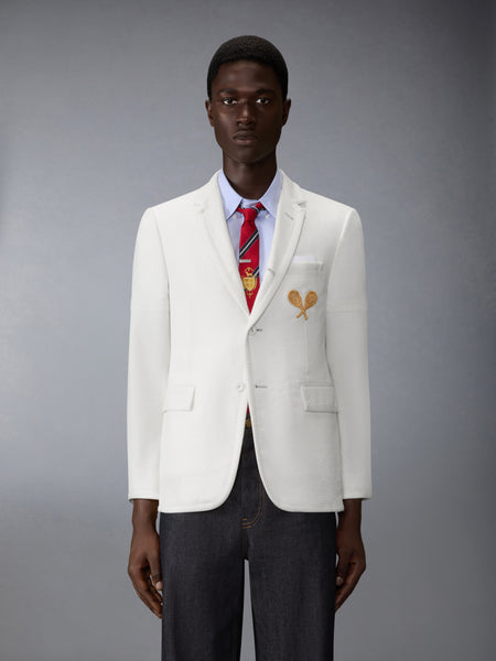 WOOL SEERSUCKER TENNIS EMBROIDERY SPORTCOAT WITH ARMBANDS WHITE