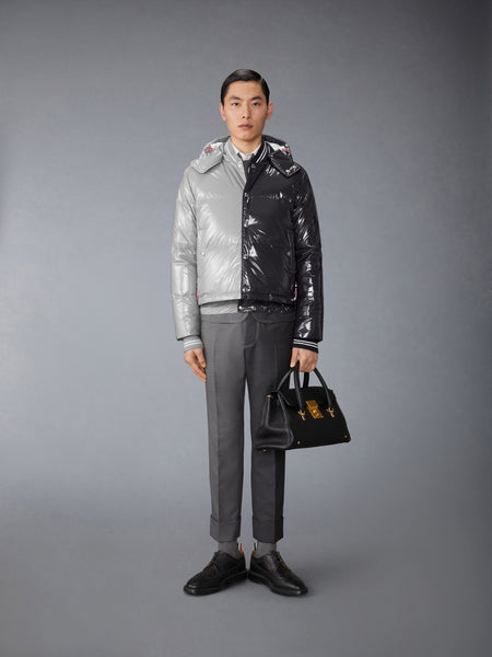 FUNMIX GLOSSY TECH DOWN FILL DETACHABLE HOOD BOMBER LT GREY