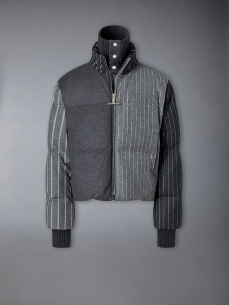 FLANNEL CHALK STRIPE DOWN FILLED JACKET MED GREY