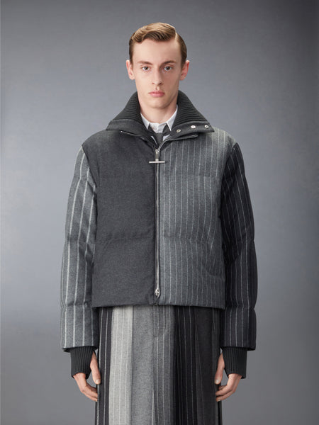 FLANNEL CHALK STRIPE DOWN FILLED JACKET MED GREY