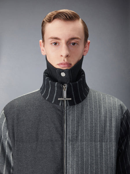 FLANNEL CHALK STRIPE DOWN FILLED JACKET MED GREY