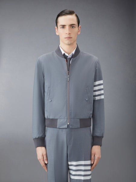PLAIN WEAVE 4-BAR KNIT RIB BLOUSON JACKET MED GREY