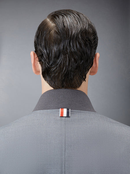 PLAIN WEAVE 4-BAR KNIT RIB BLOUSON JACKET MED GREY