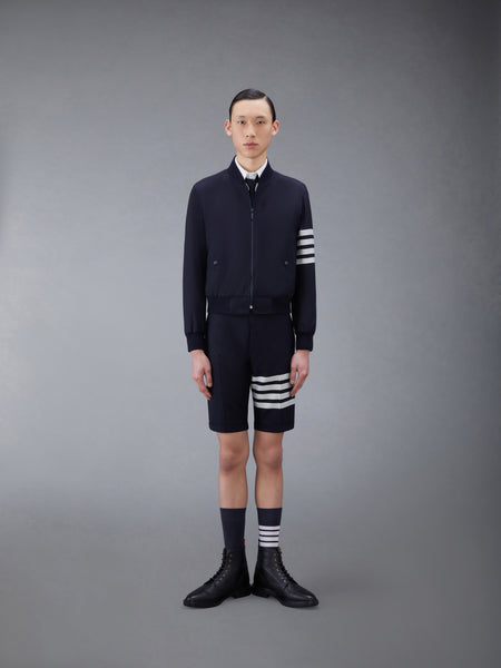 PLAIN WEAVE 4-BAR KNIT RIB BLOUSON JACKET NAVY
