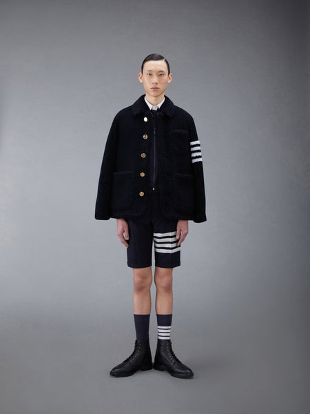 PLAIN WEAVE 4-BAR KNIT RIB BLOUSON JACKET NAVY